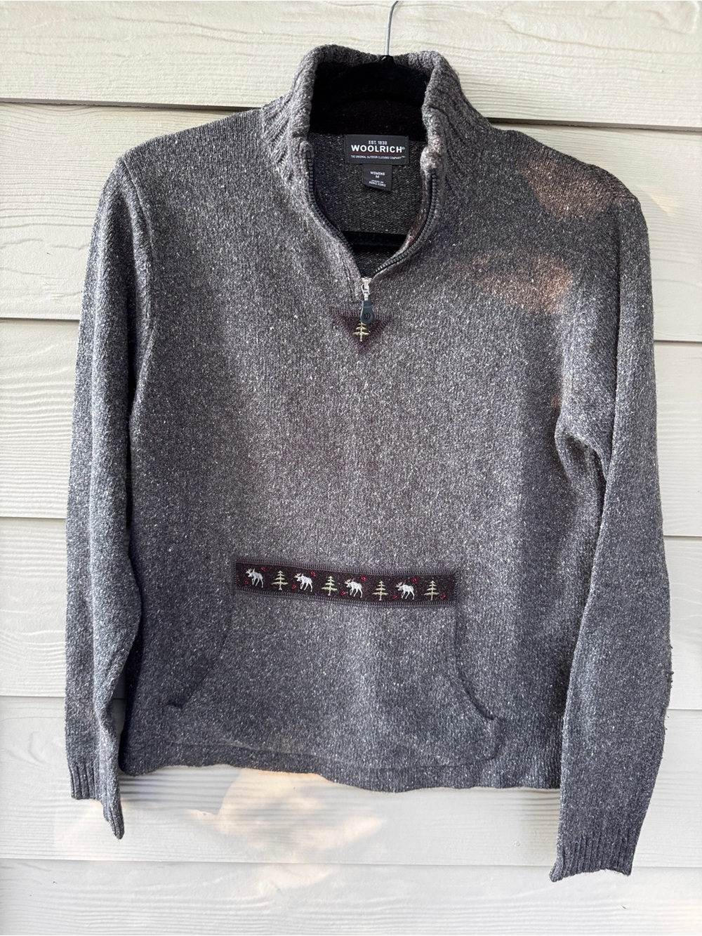 Woolrich Women’s M Charcoal Heather Quarter Zip Pullover Sweater Moose Outdoor